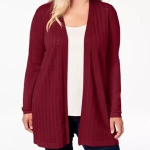 Karen Scott Long Pointelle-Knit Cardigan Sweater-0X